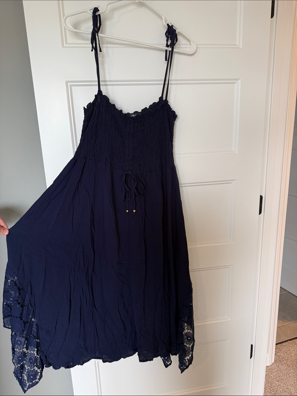 ellos Navy Blue Spaghetti Strap Sundress with Lace Hem